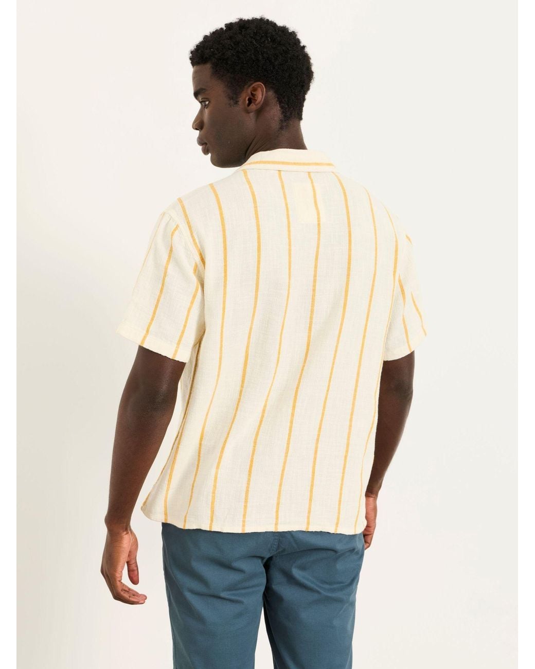FatFace Blue Short Sleeve Relaxed Fit Brue Wide Stripe Shirt for men