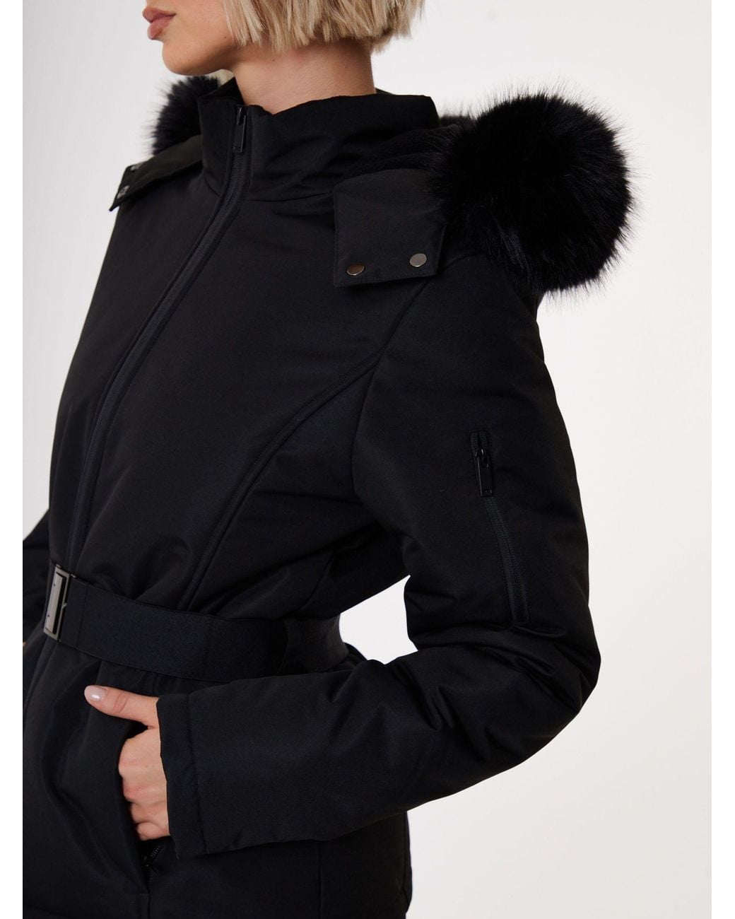 Threadbare Black Belted Padded Ski Jacket