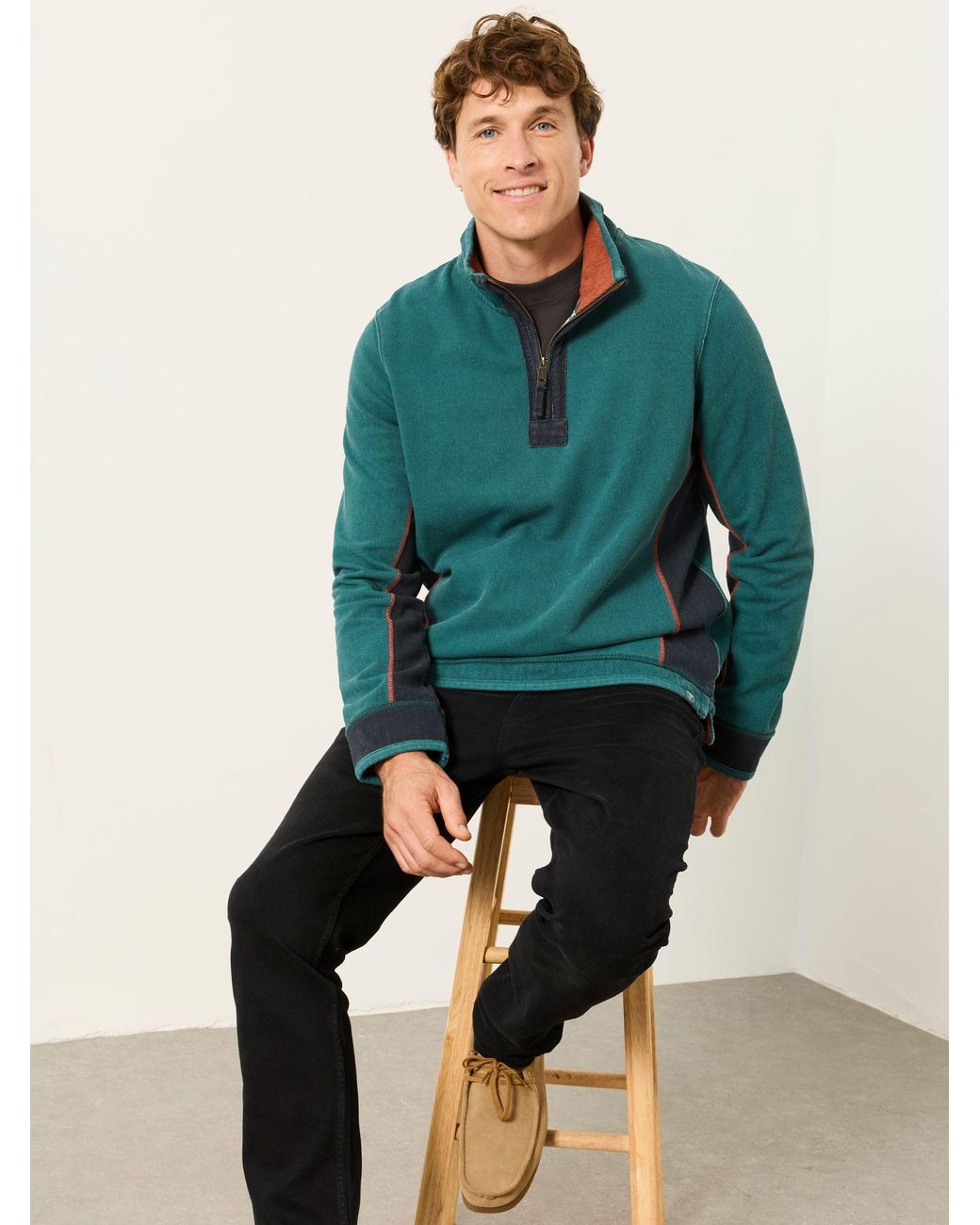 FatFace Green Airlie 100% Cotton Quarter Zip Sweatshirt for men