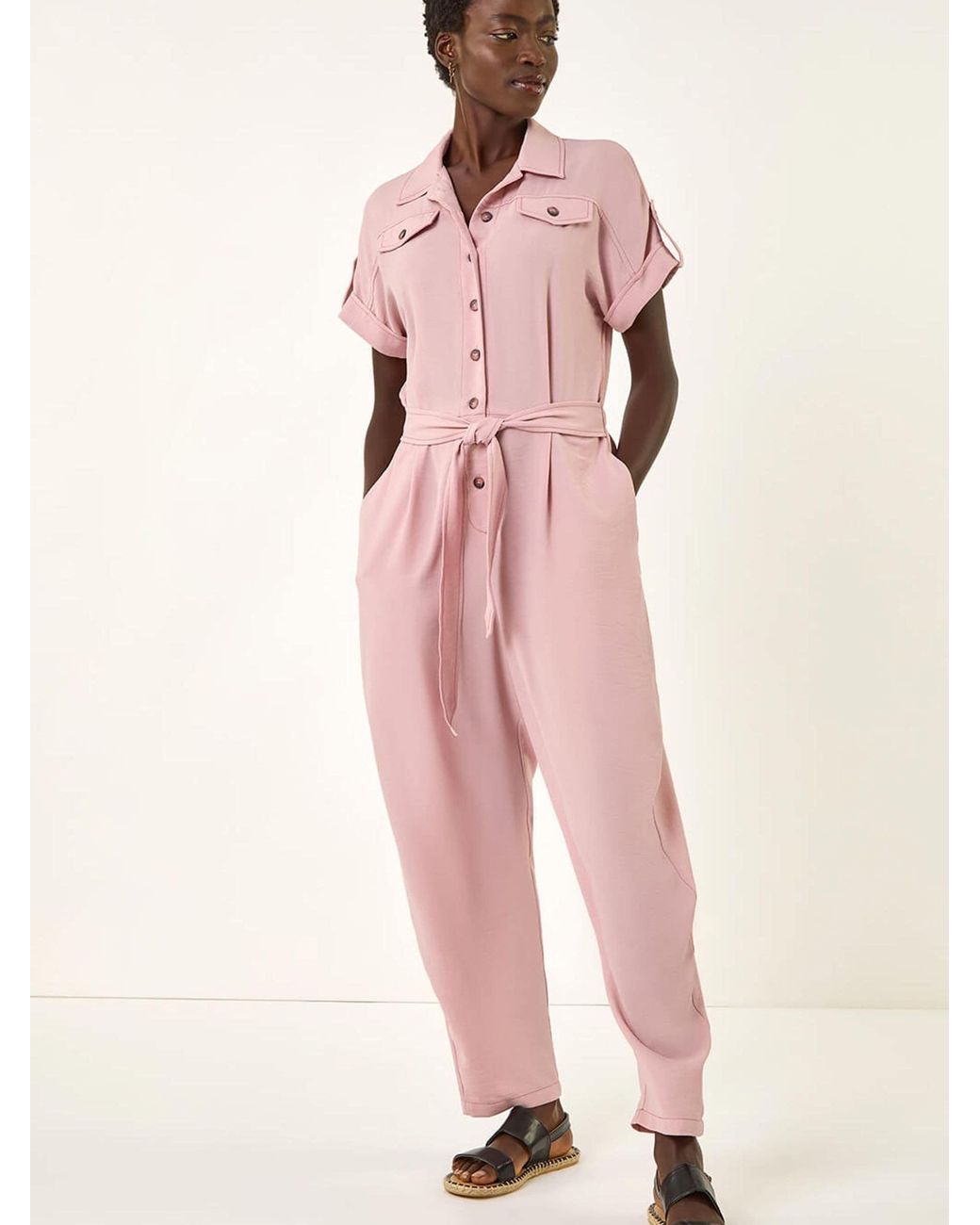 Roman Pink Utility Buttoned Jumpsuit