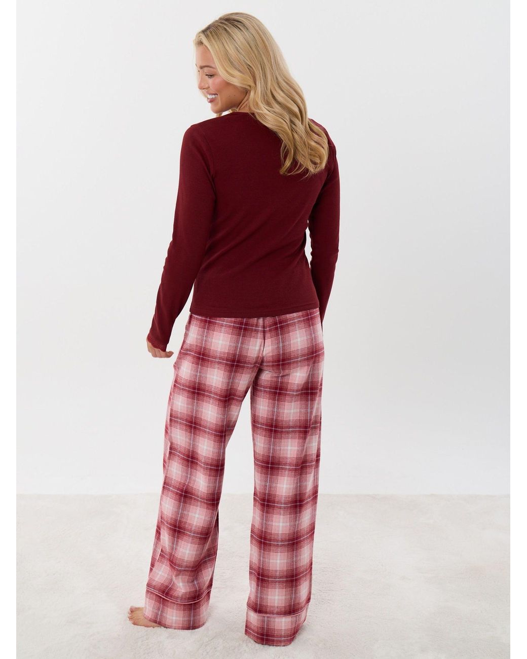 Threadbare Pink V-Neck Top & Flannel Bottoms Pyjamas Set
