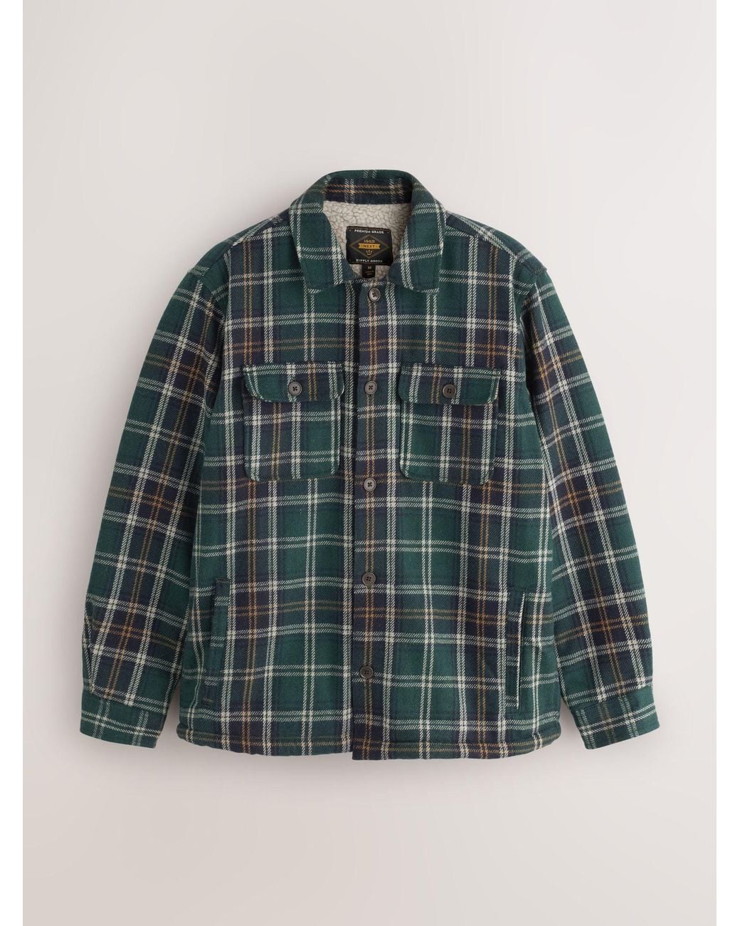 Next Green Dark Borg Lined Check Shacket for men