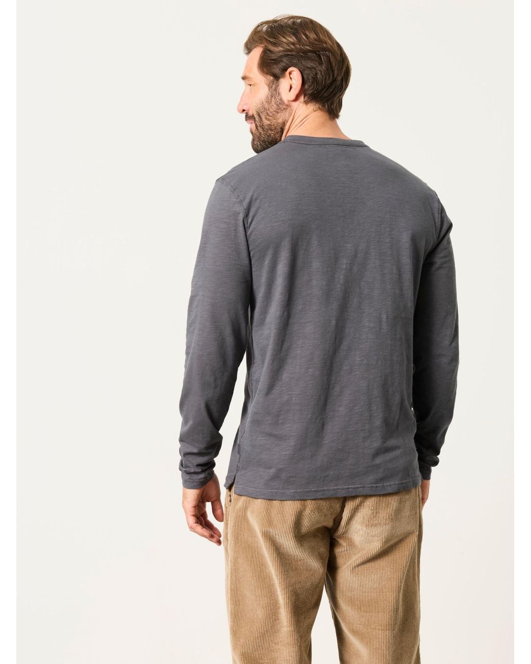 FatFace Gray Woodside Long Sleeve Henley Top for men
