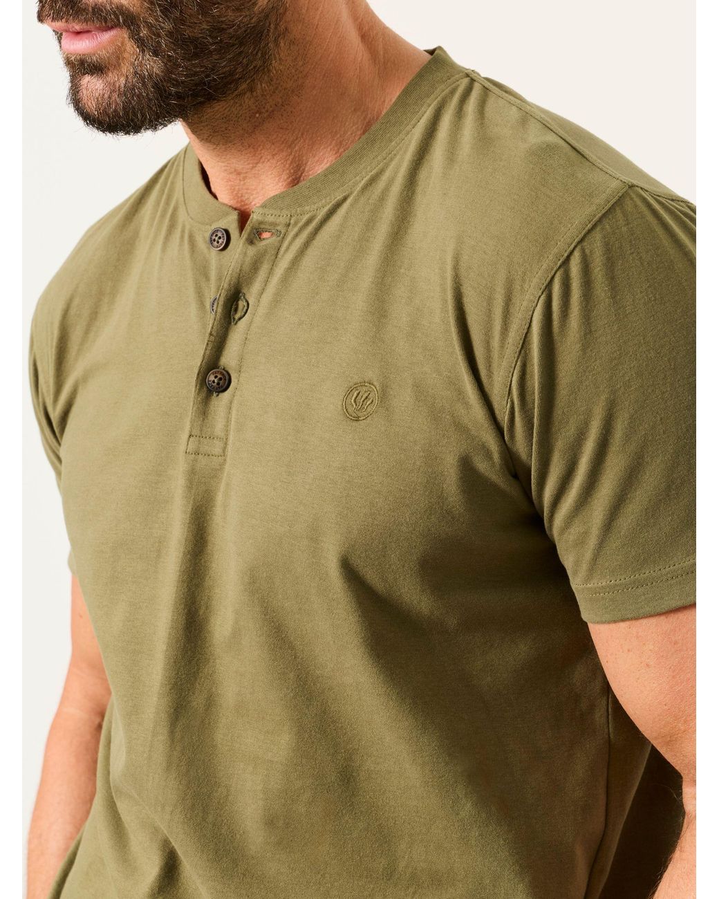 FatFace Fatface 2 Pack Khaki/Natural Short Sleeve Henley Top for men
