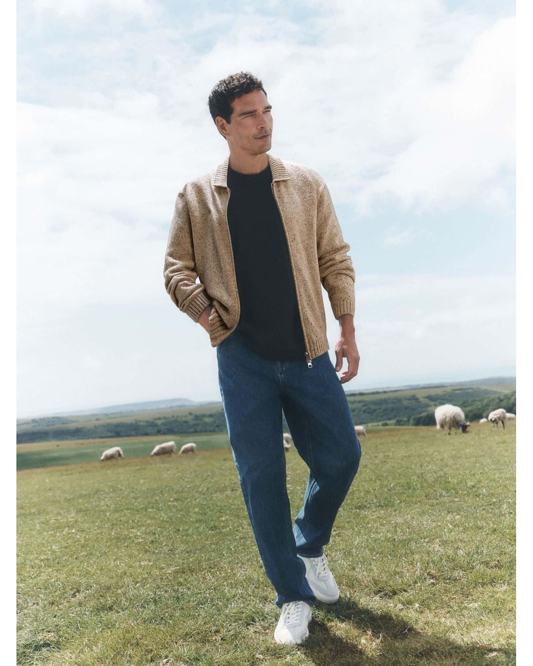 Next Natural Neutral Zip Up Knitted Jacket With Wool for men