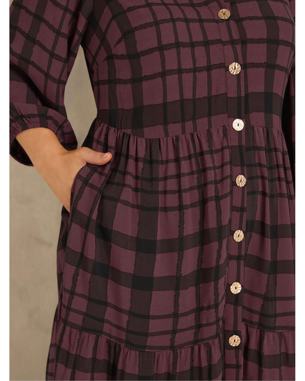 Evans Purple Button Tiered Dress