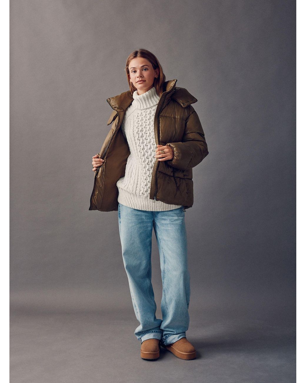 Next Brown High Shine Padded Coat