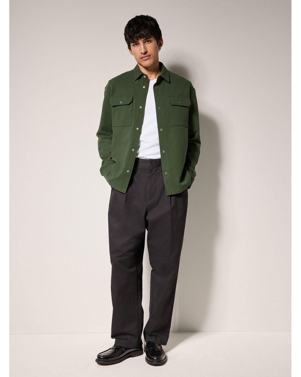 Next Green Jersey Twill Popper Shacket for men