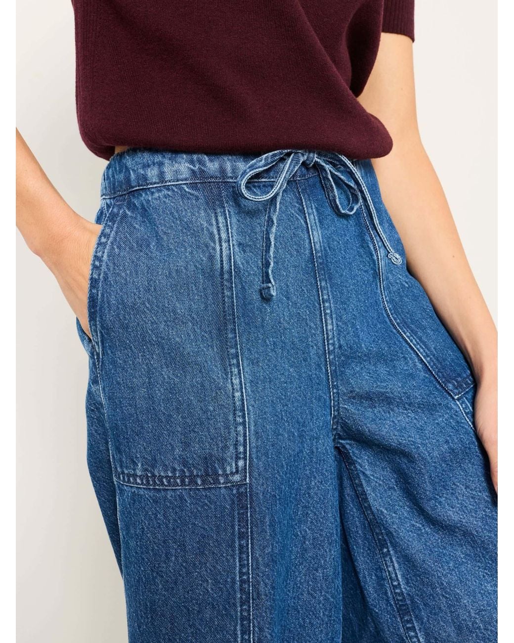 FatFace Blue Alev Petite Drawstring Barrel Jeans