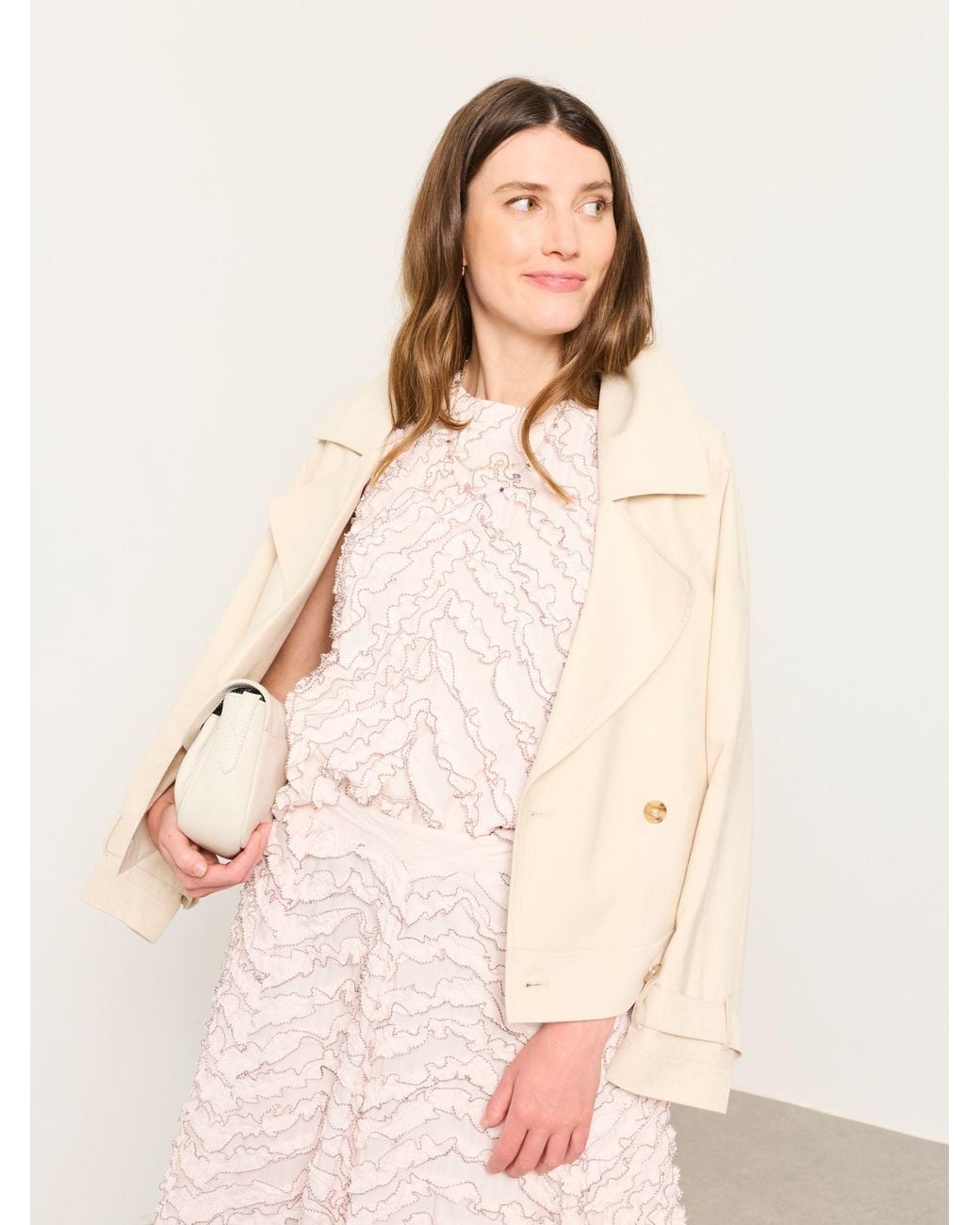 FatFace Natural Fatface Hallie Oyster Petite Petite Frill Top