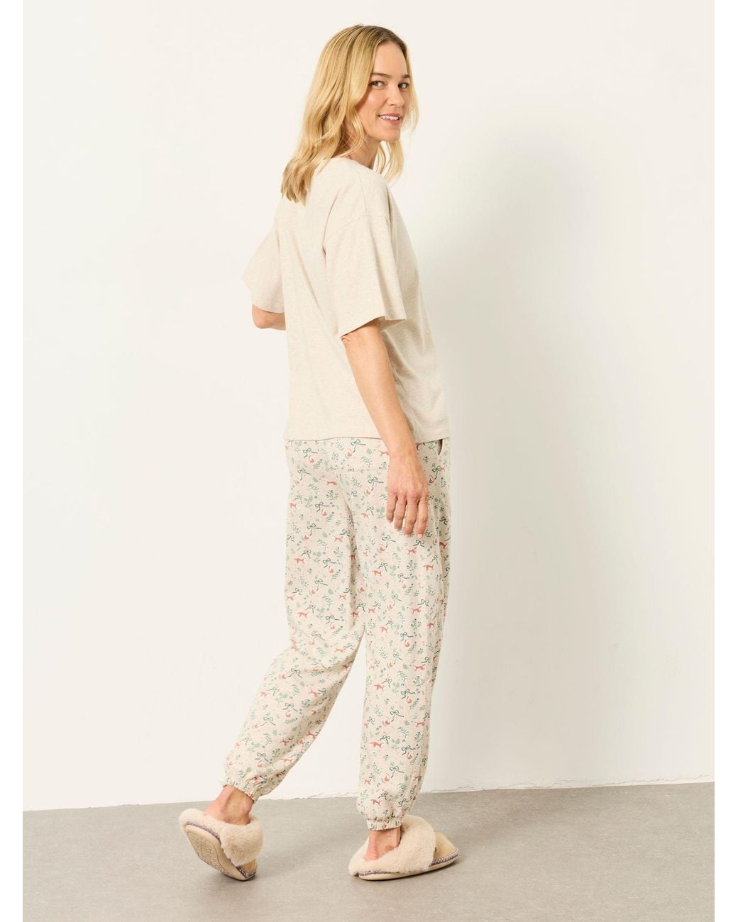 FatFace Natural Fox Print Cuffed Pyjama Bottoms