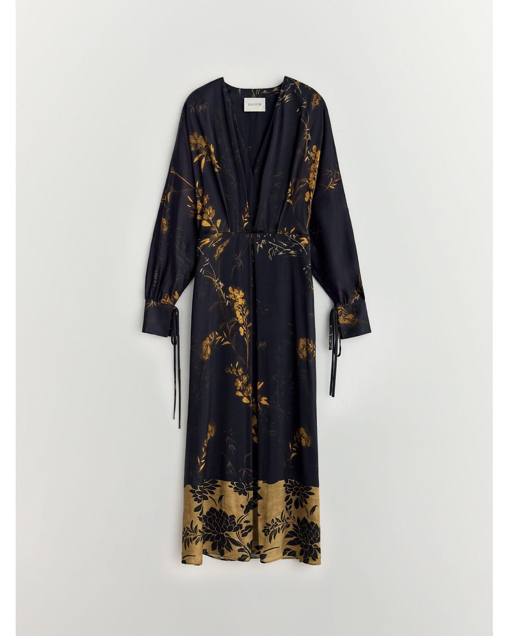 BHOEM Satin Floral Print Kimono Midi Dress in Blue | Lyst Australia