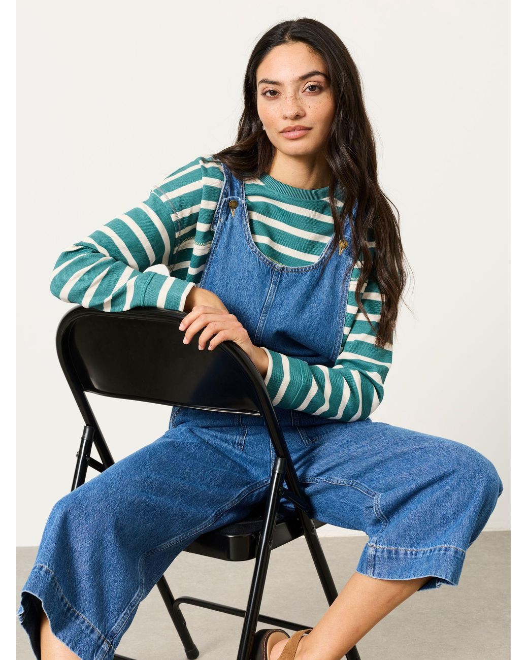 FatFace Blue Raffles Cropped Wide Leg Dungaree