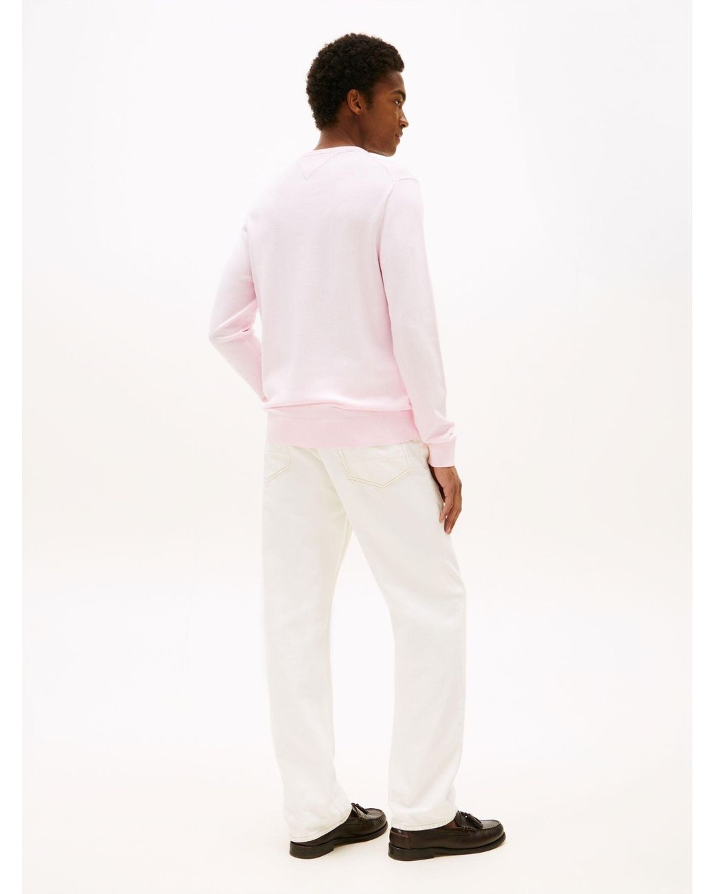 Tommy Hilfiger Pink Flag Embroidery Crew Neck Jumper for men