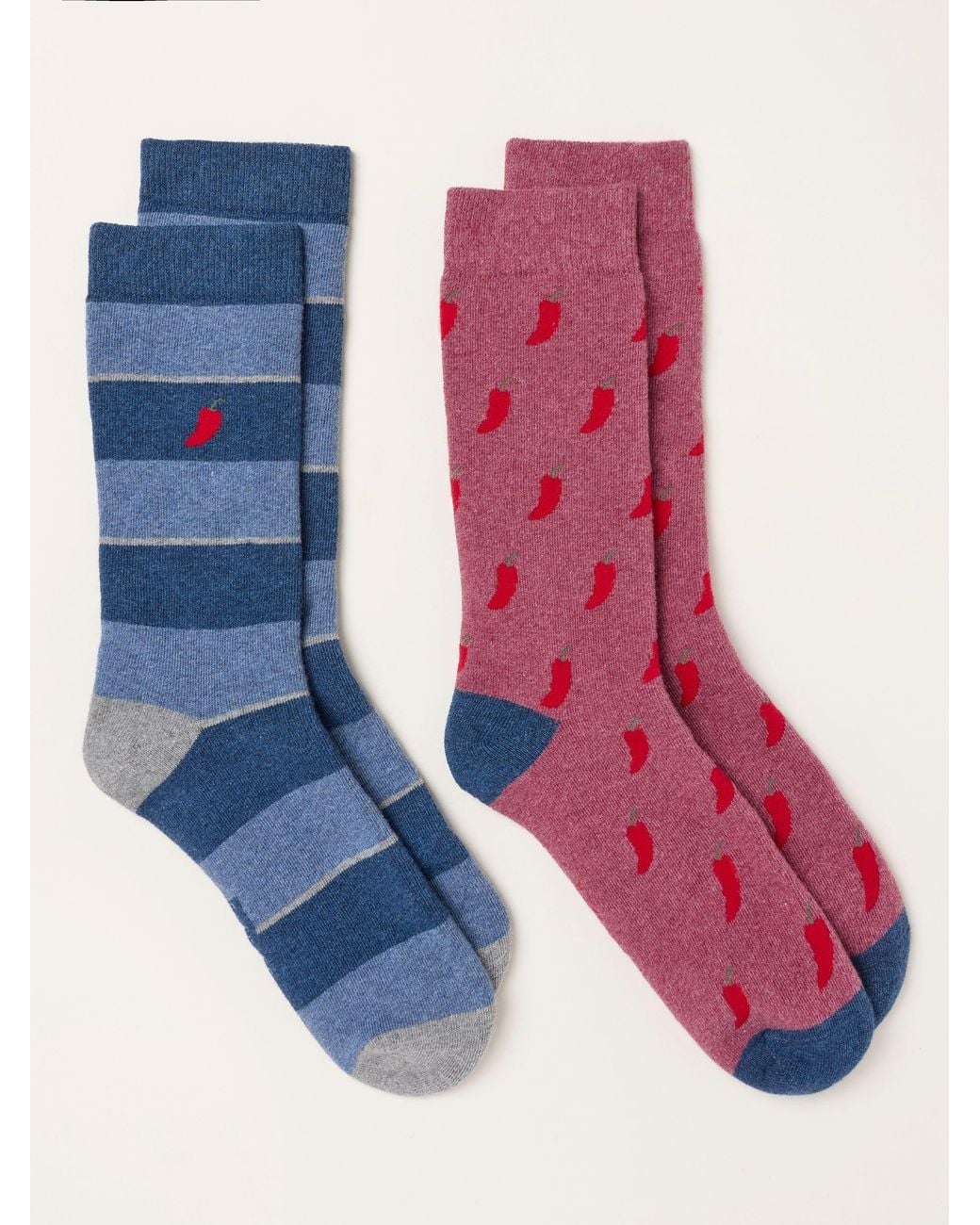 FatFace Blue Fatface Multi 2 Pack Thermal Chilli Stripe Socks for men