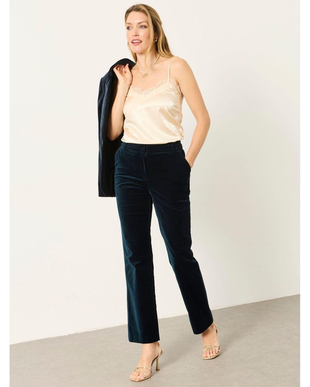FatFace Blue Mabel Velvet Tailored Trousers