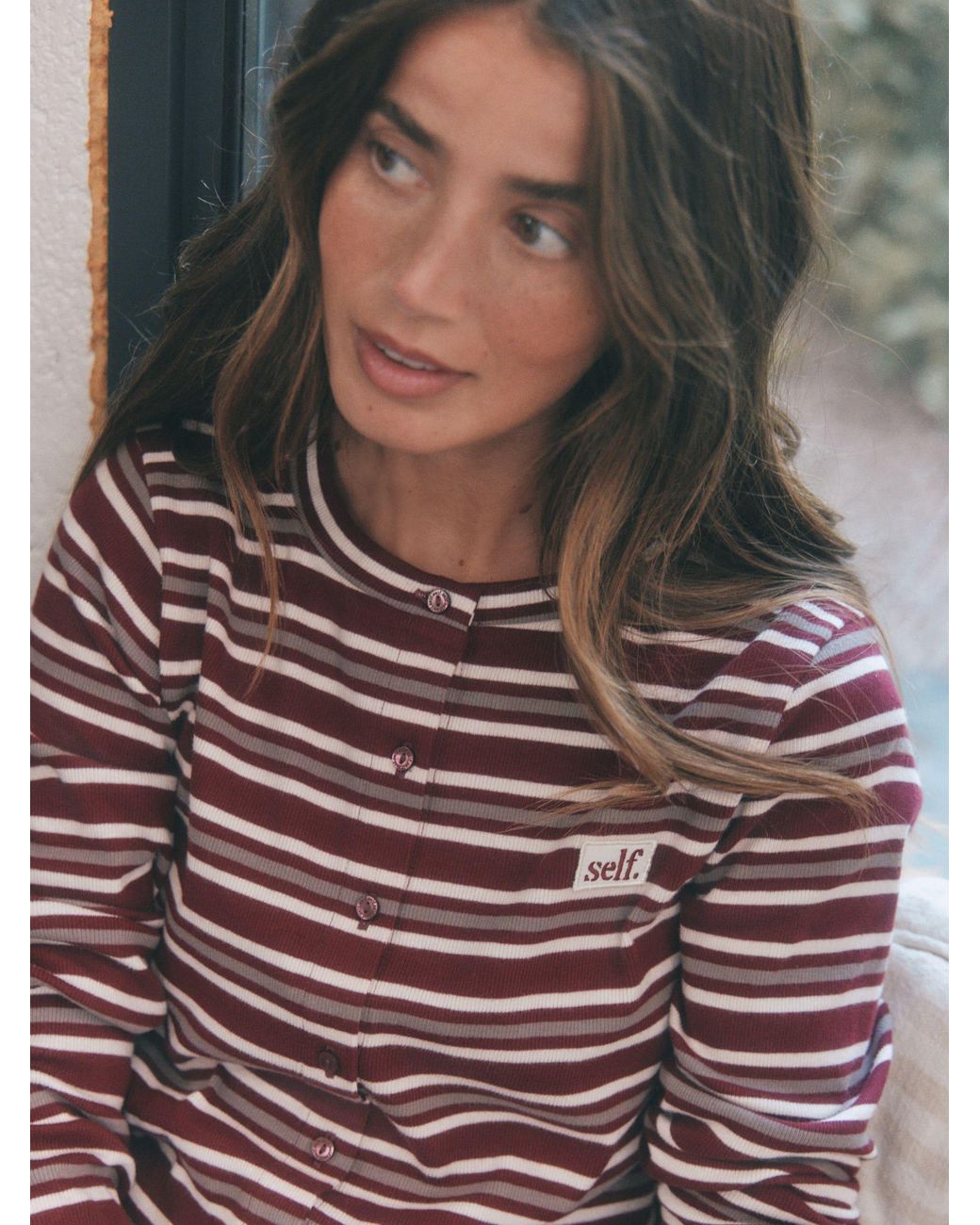 Self Brown Burgundy Long Sleeve Button Through Pyjamas