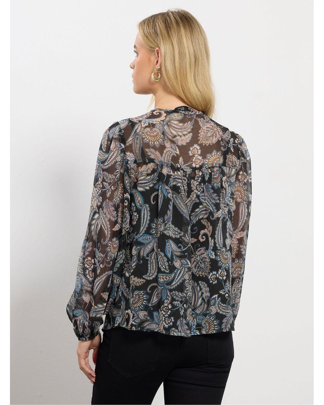 M Com Gray Petite Embroidered Boho Blouse