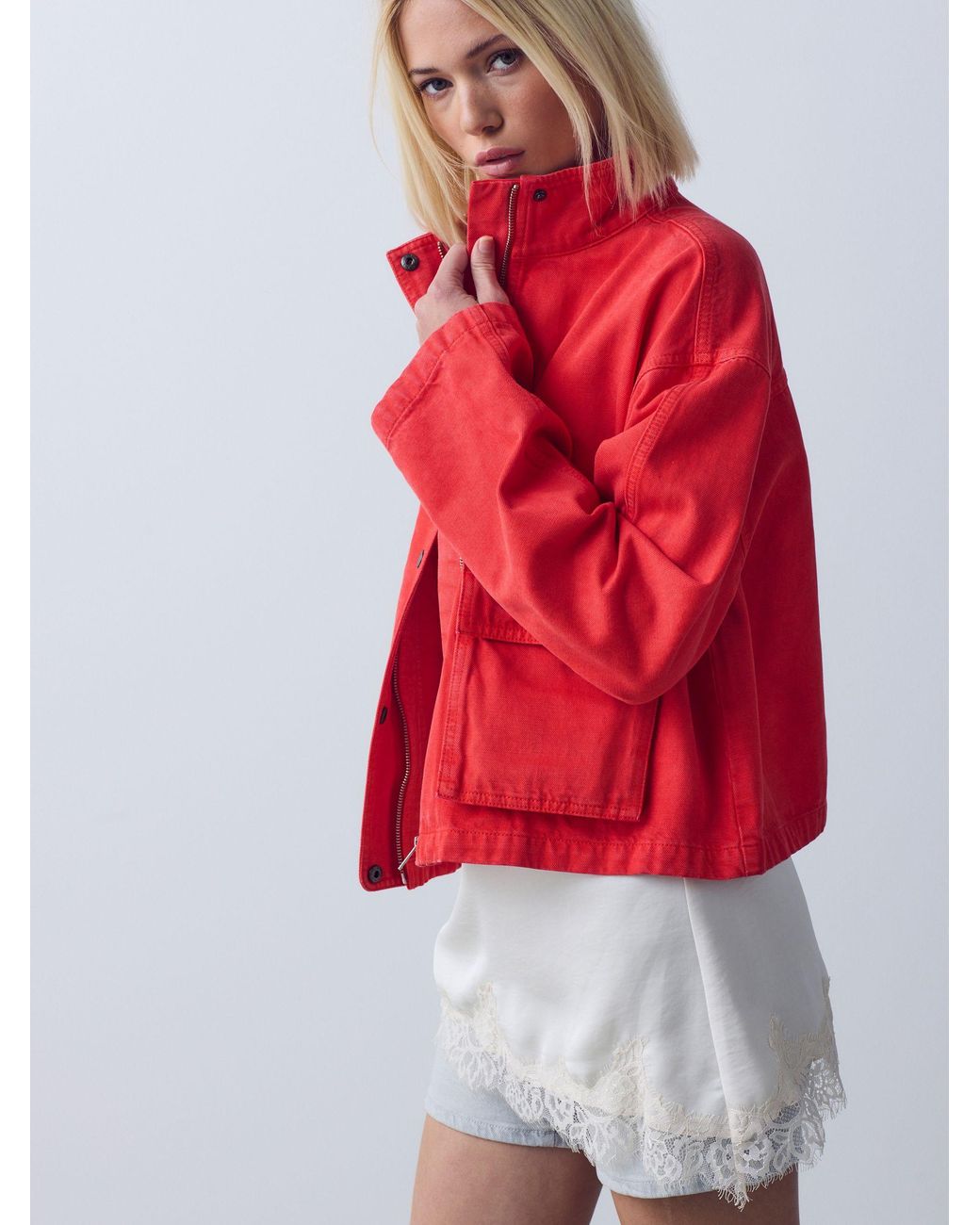 Next Red Funnel Neck Cotton Utility Jacket