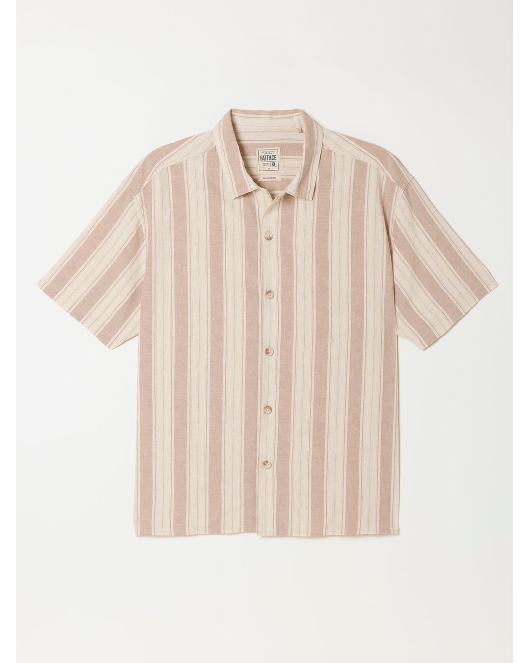 FatFace Natural Short Sleeve Relaxed Fit Linen Cotton Stripe Shirt for men