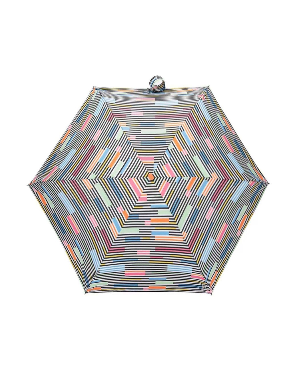Totes Blue Compact Flat Striped Clouds Print Umbrella