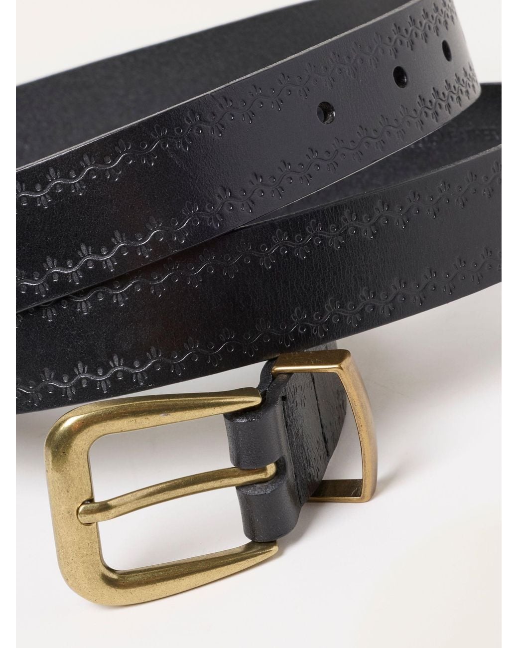 FatFace Black Fatface Floral Embossed Leather Belt