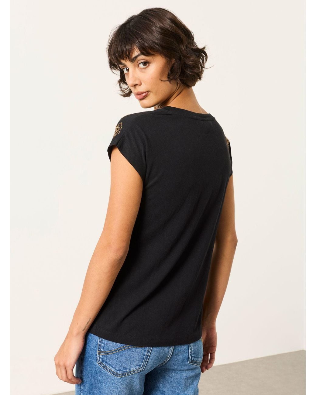 FatFace Black Ivy Embroidered Sparkle T Shirt