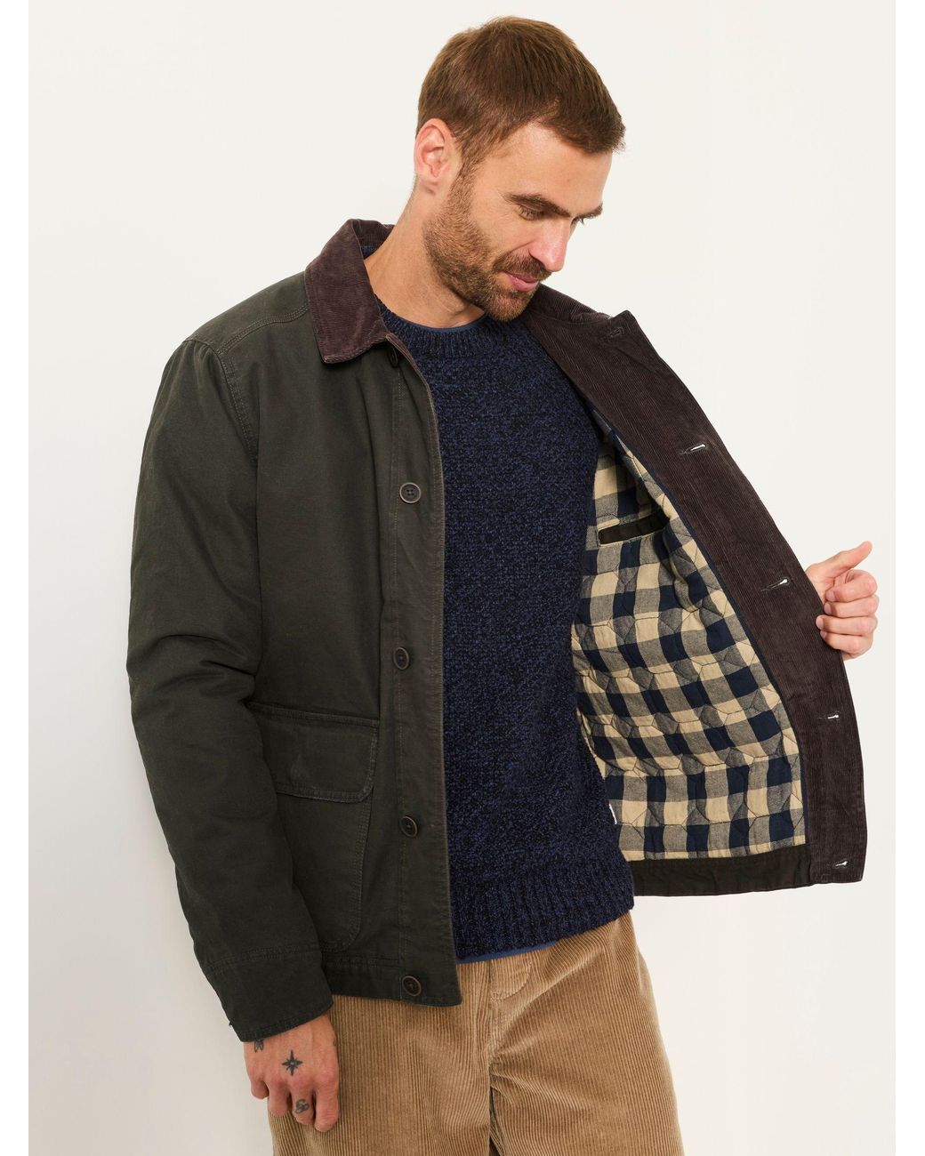 FatFace Green Canvas Barn Jacket for men