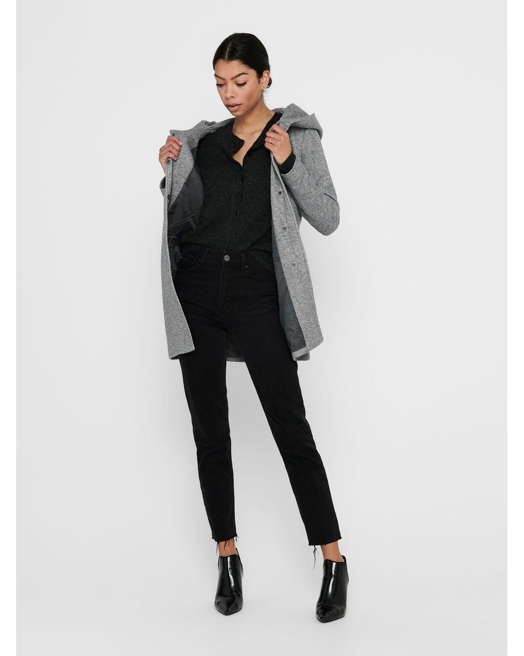 ONLY Gray Hooded Smart Coat