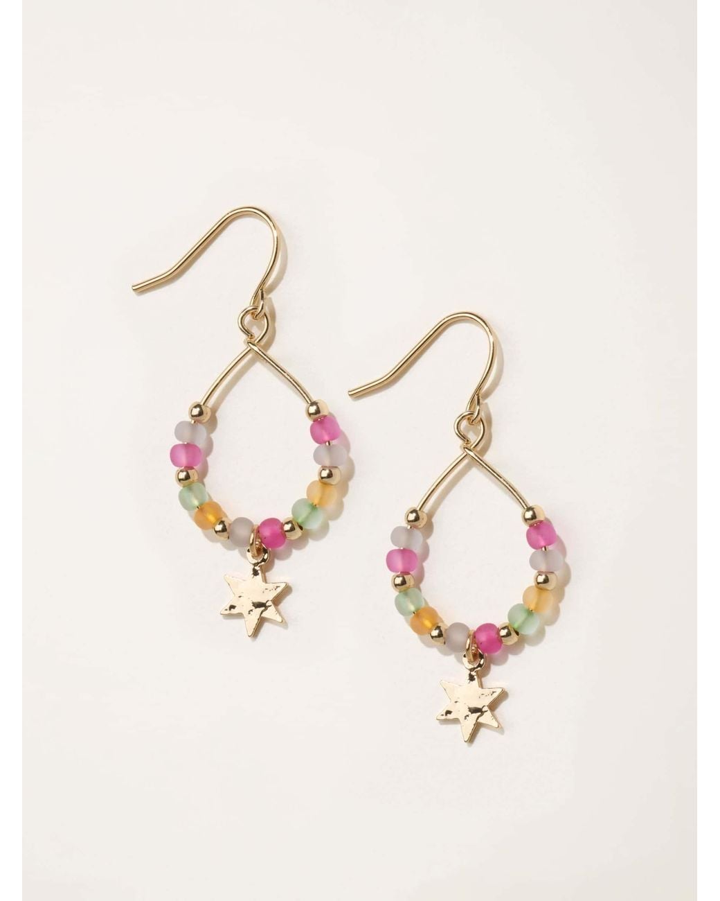 FatFace Purple Star Beaded Hoops Earrings