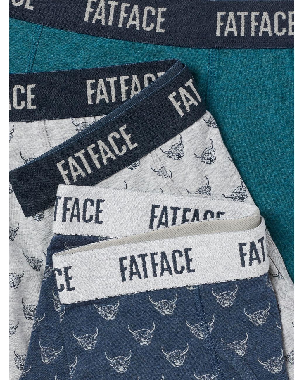 FatFace Blue Fatface 3 Pack Multi Highland Cow Boxers for men