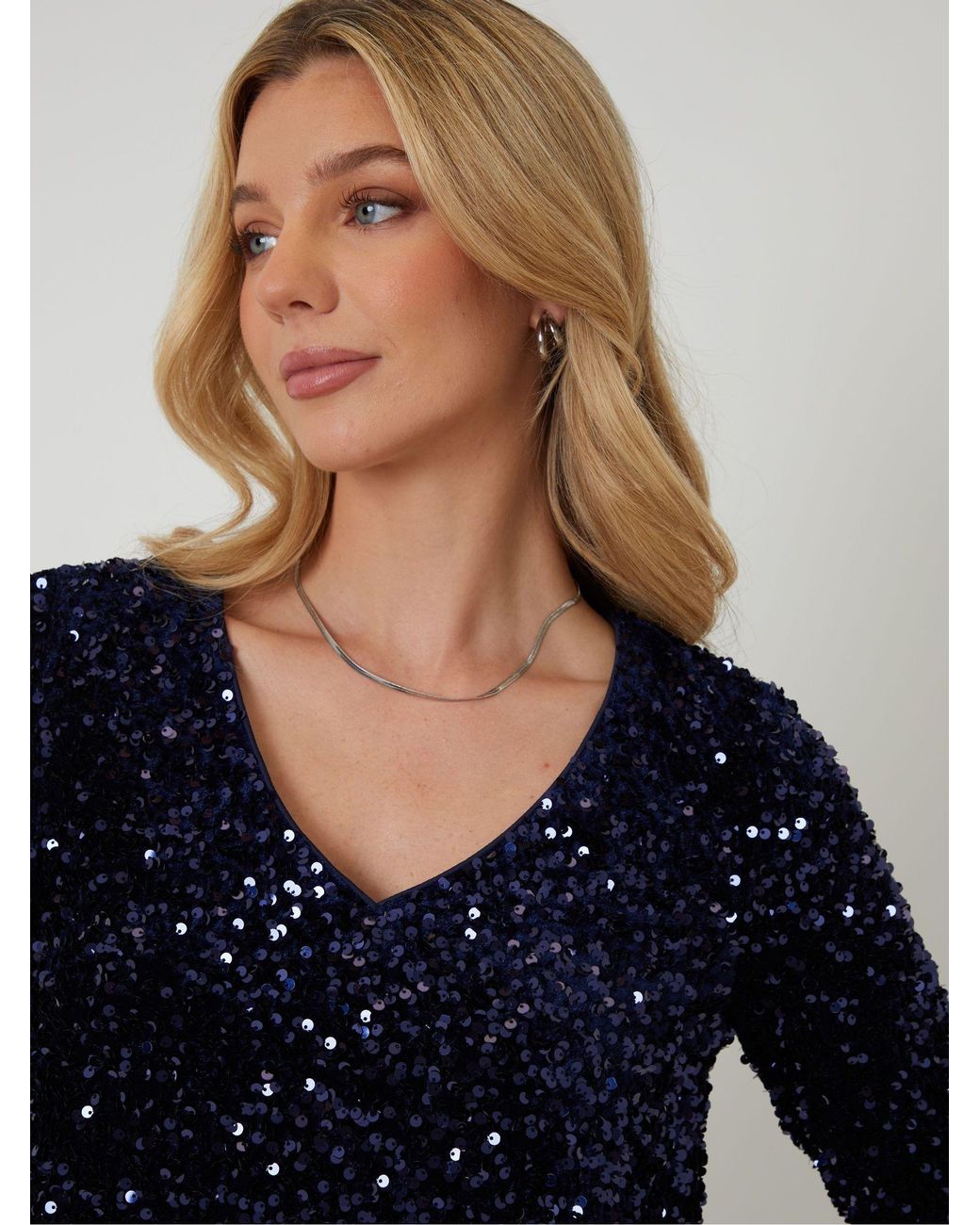 Threadbare Black Sequin Velour V-Neck Mini Dress