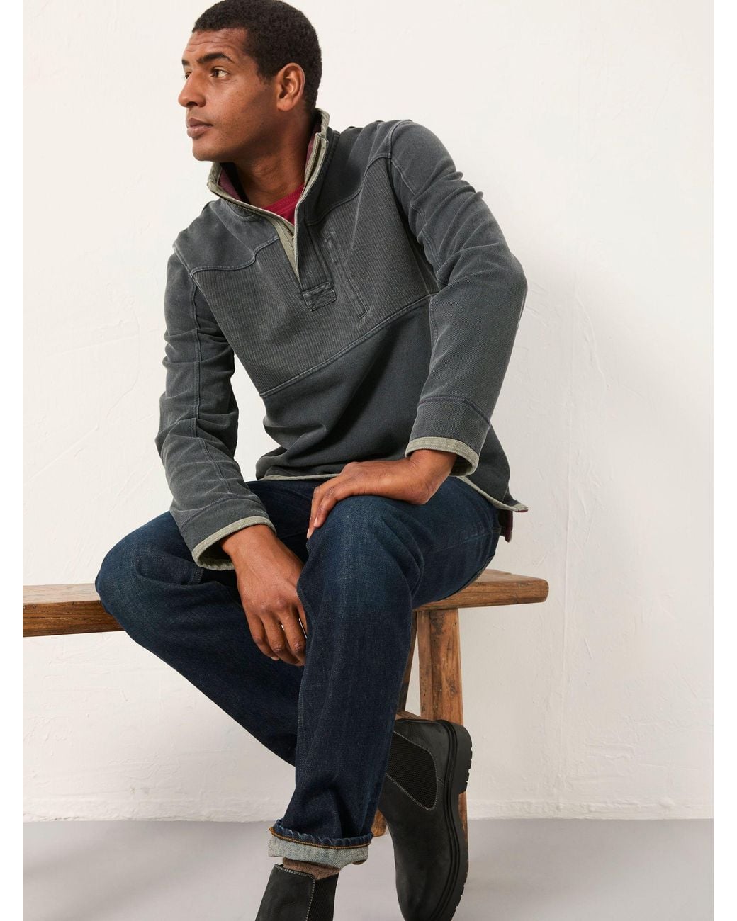 FatFace Gray Airlie Panel Quarter Neck Sweatshirt for men