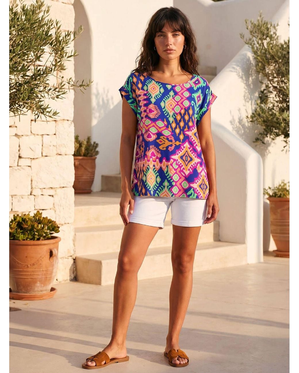 Tropical Aztec Roman Aztec Print Short Sleeve Top in Pink | Lyst