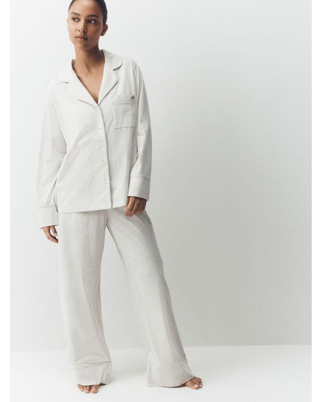 Next White Stripe Jersey Button Through Pyjamas