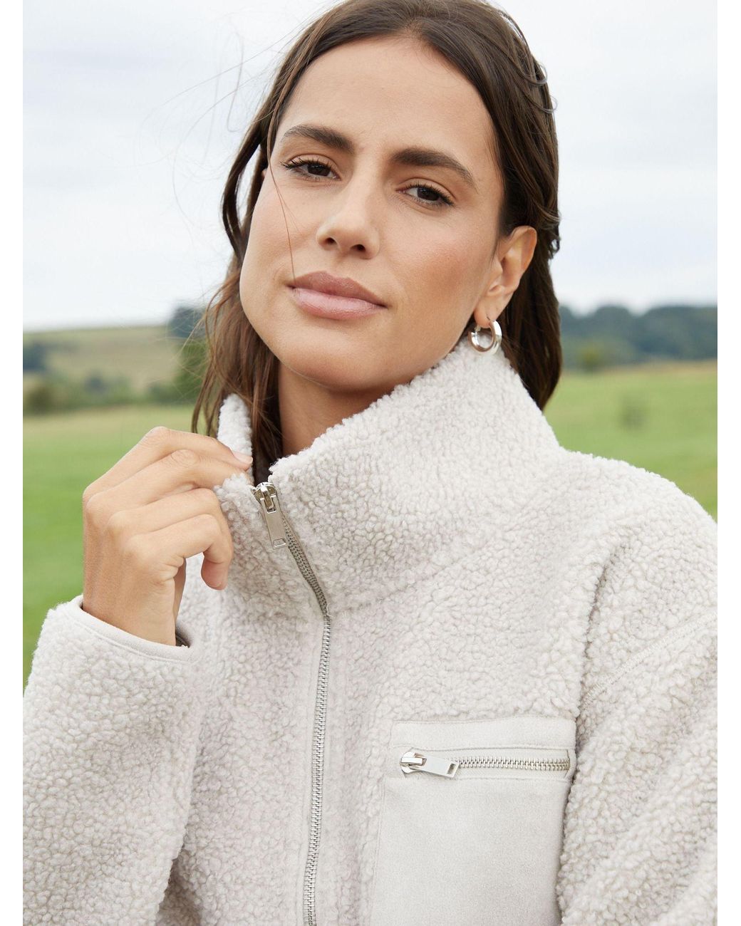 Threadbare White Mushroom Borg Half Zip Fleece