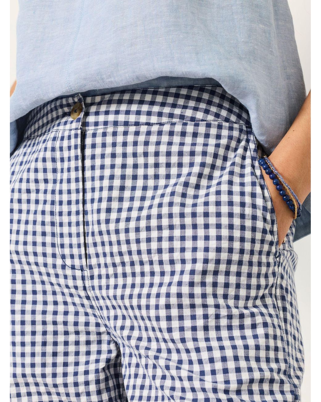 FatFace Blue Gingham Tapered Trouser