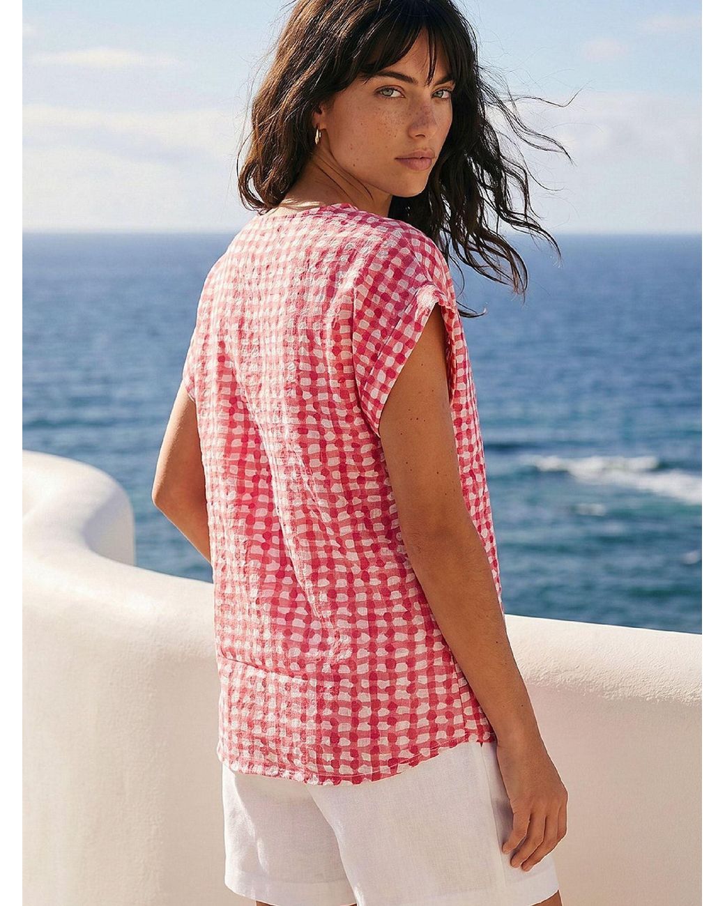 Roman Red Spotted Dot Print Shell Top