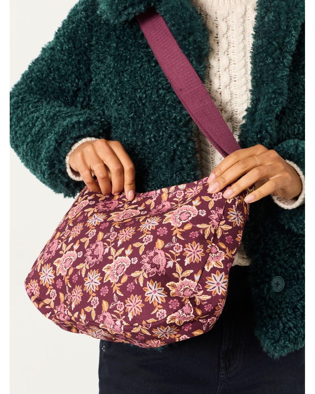 FatFace Green Floral Canvas Crossbody Bag