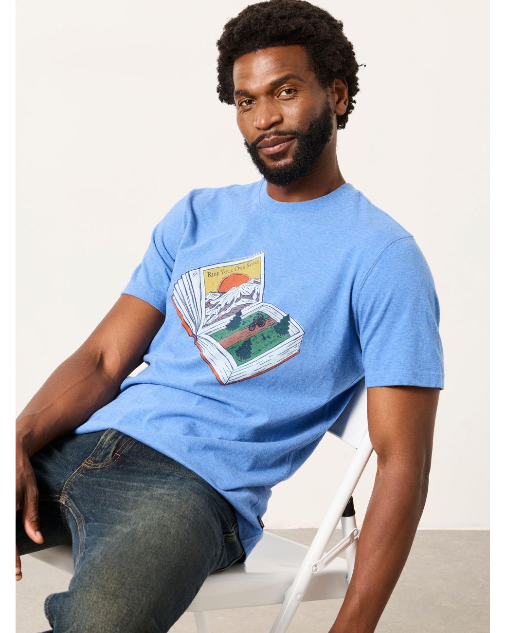 FatFace Blue Book Bike Graphic T-Shirt for men
