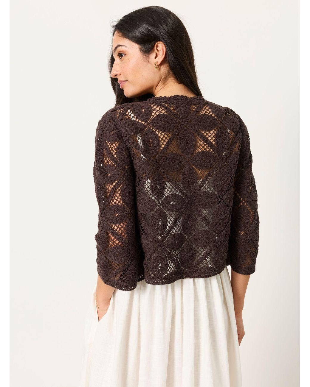 FatFace Natural Carrie Crochet Cardigan
