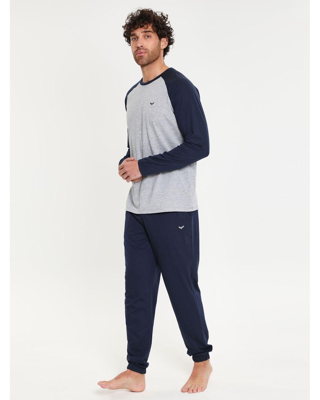 Threadbare Blue Blend Long Sleeve Pyjamas Set for men
