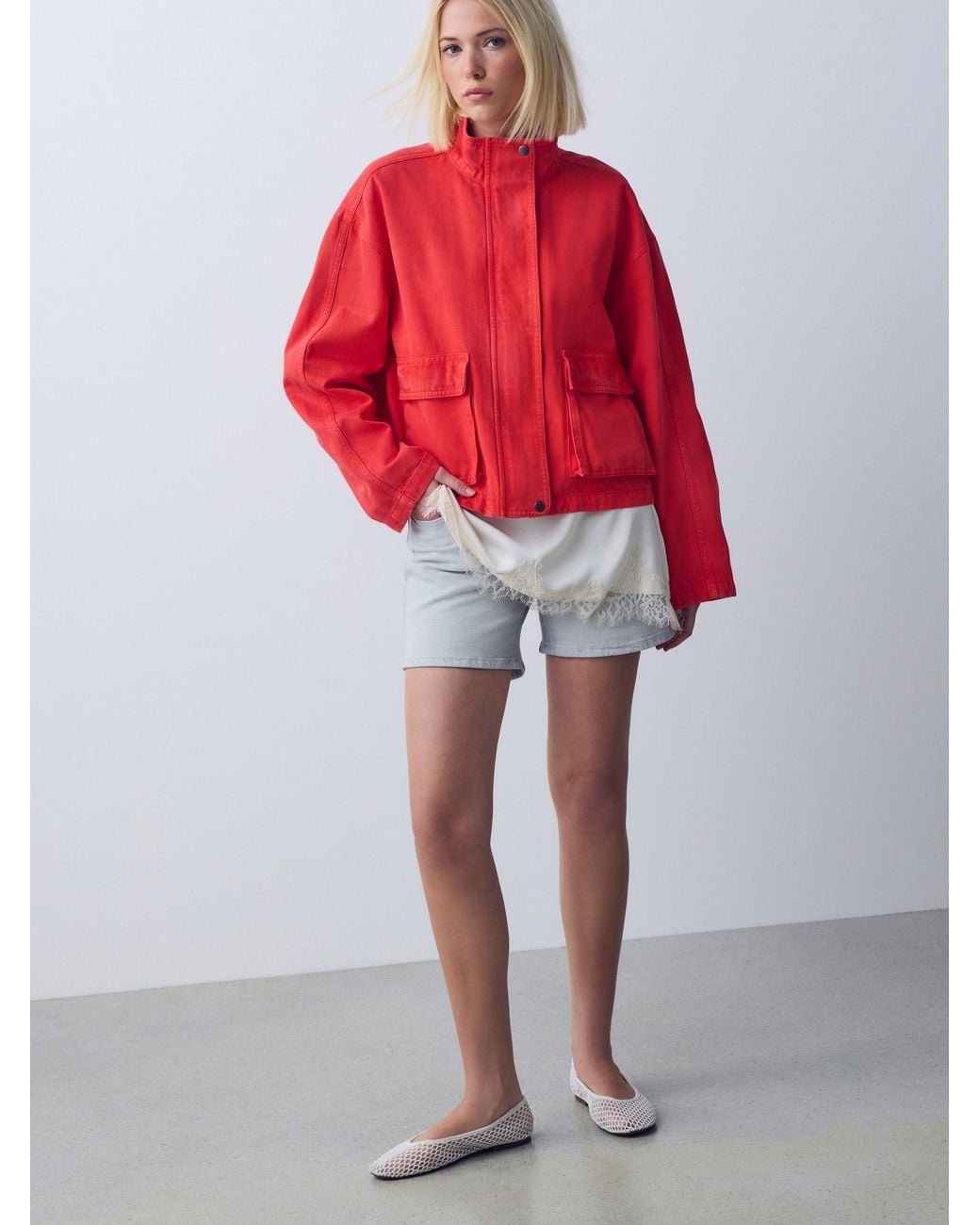 Next Red Funnel Neck Cotton Utility Jacket