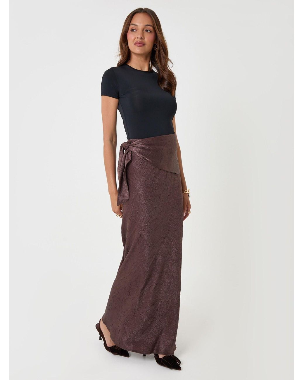 Threadbare Purple Crinkle Satin Wrap Maxi Skirt