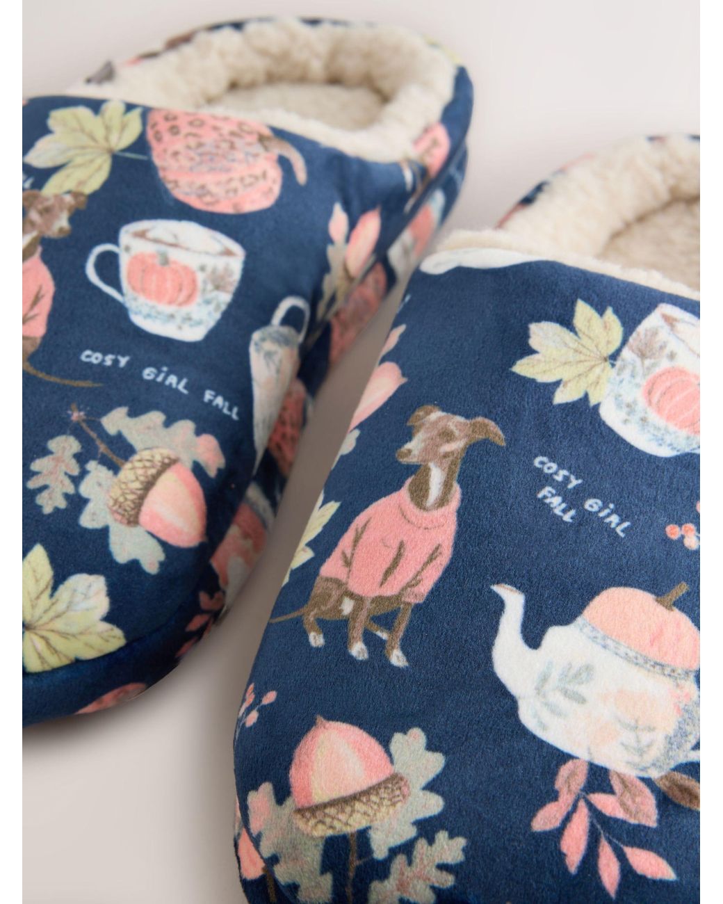 Next Blue Whippet Plush Mule Printed Slippers
