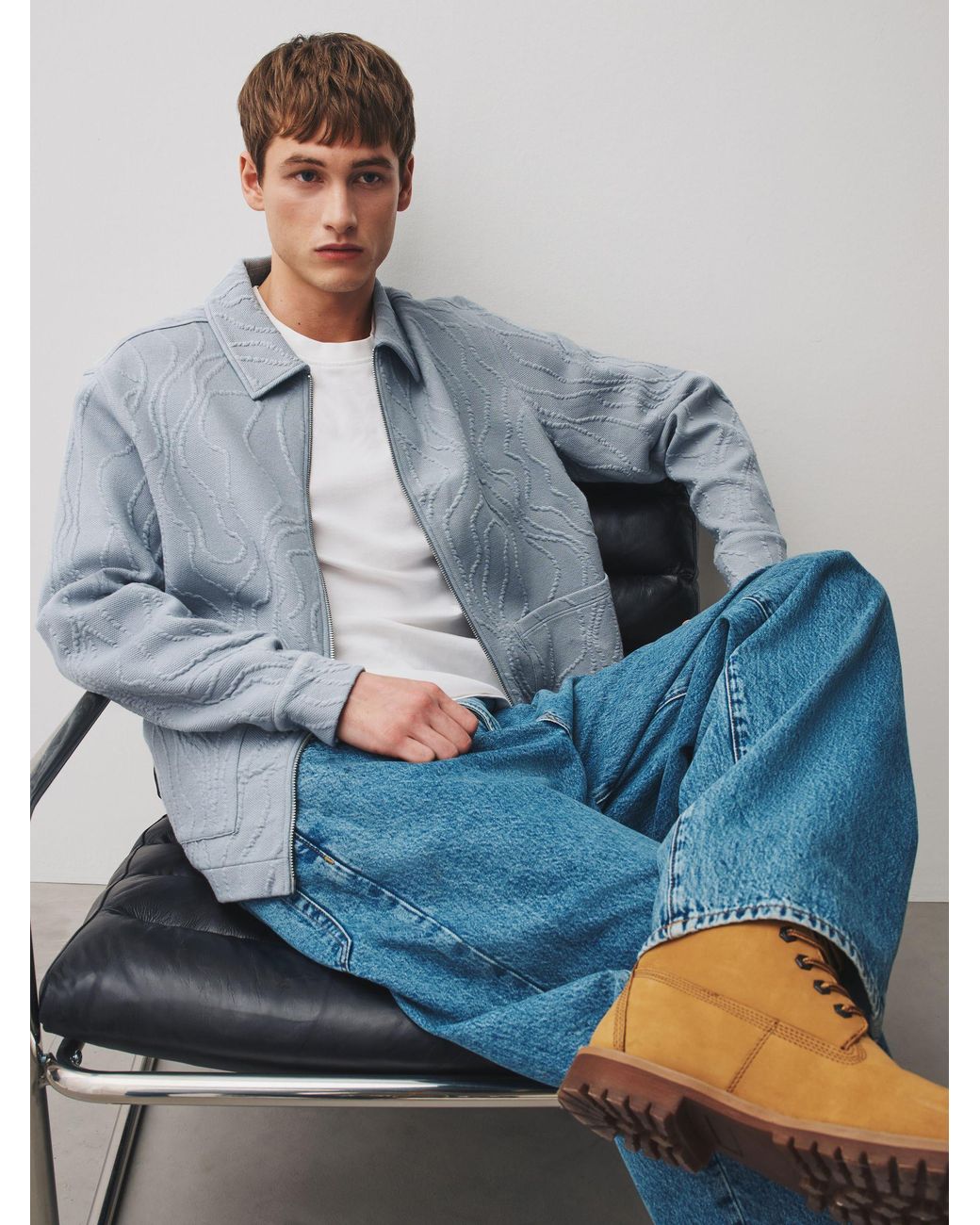 Next Blue Textured Floral Shacket for men