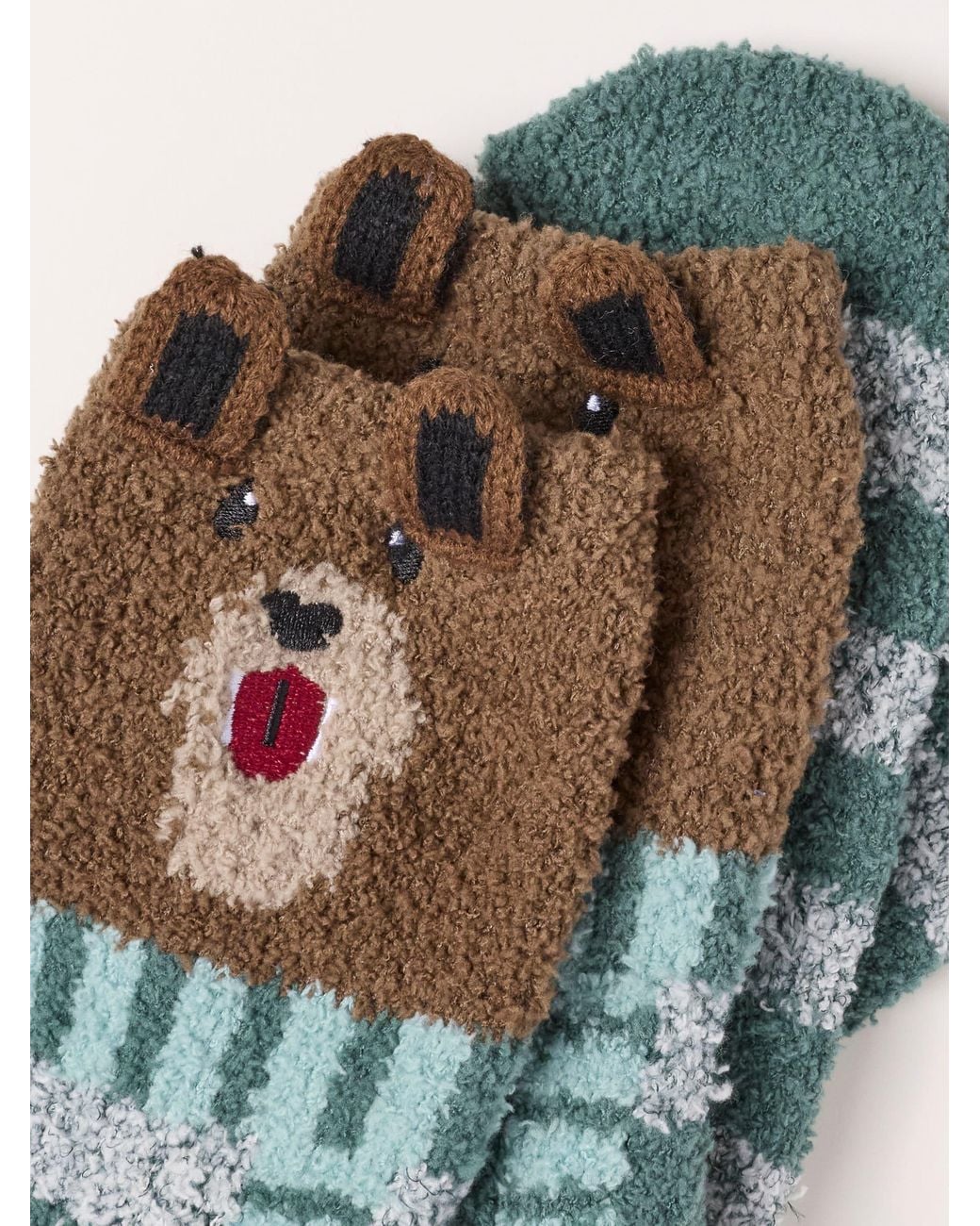 FatFace Blue Fatface Fluffy Bear Socks for men