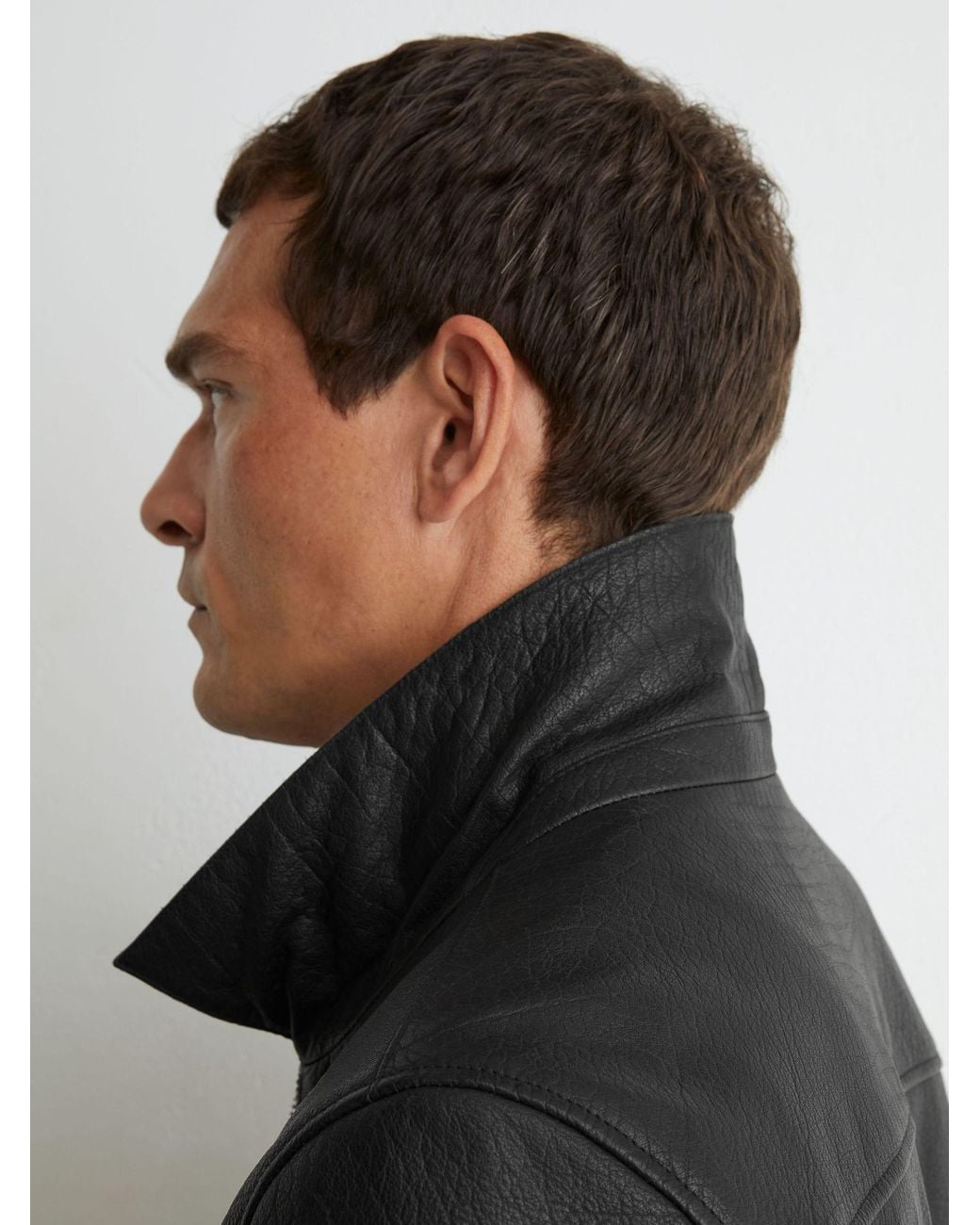 Reiss Black Ortega Leather Collared Zip-Through Jacket for men