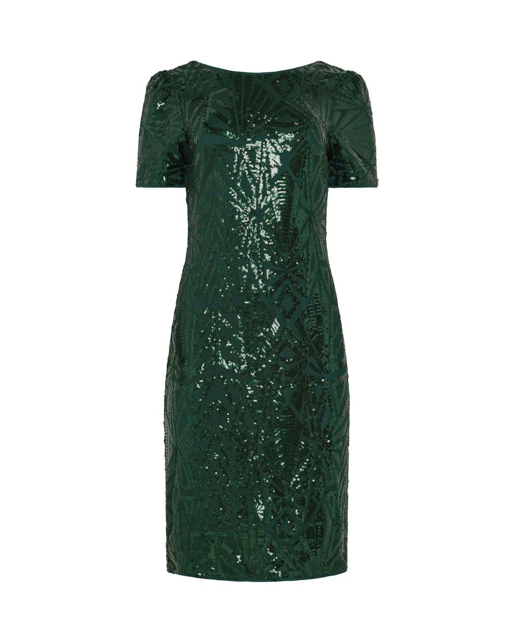 M Com Green Interest Sequin Shift Dress