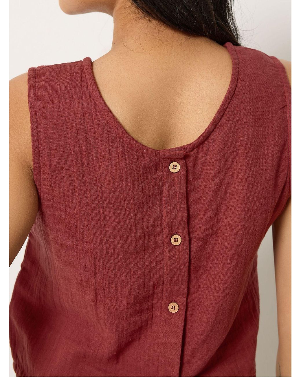 PixieGirl Petite Red Button Back Top